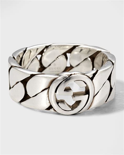 gucci interlocking g textured silver band ring